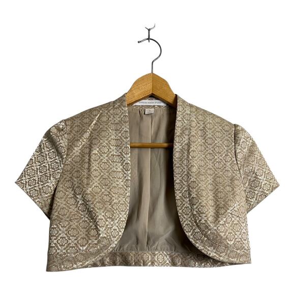 Express Design Studio Gold Metallic Bolero Jacket Iridescent Cropped Formal 4 - Picture 1 of 8